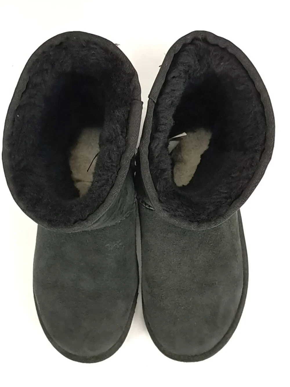 UGG Classic Short Boots Women 9 Faded Black Leather Sheepskin Lined Pull On 5825